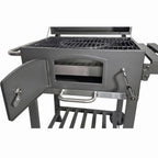 Holzkohlegrill Angular Guss Gusseisenrost Abdeckhaube Deckel verstellbare Kohlewanne Thermometer Grillwagen