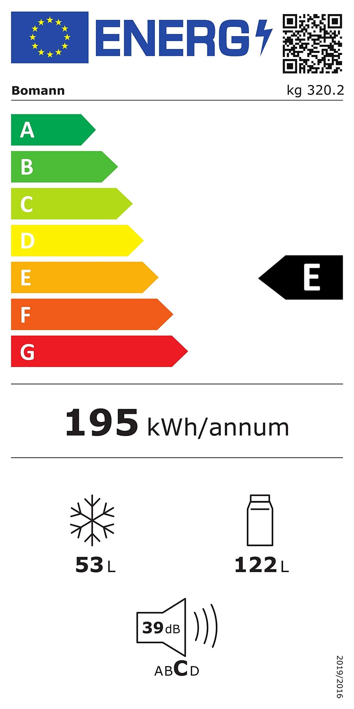 Kühlgefrierkombination 143cm 175L Energieklasse E leise 39 dB Türanschlag wechselbar KG 320.2 six