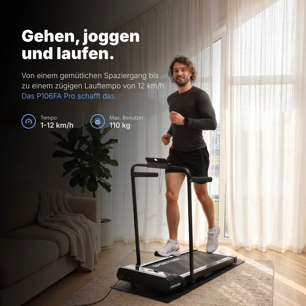 Laufband 1 bis 12 km/h klappbar elektrisch leise unterm Schreibtisch Walking Pad mit Steigung Tablet Halterung
