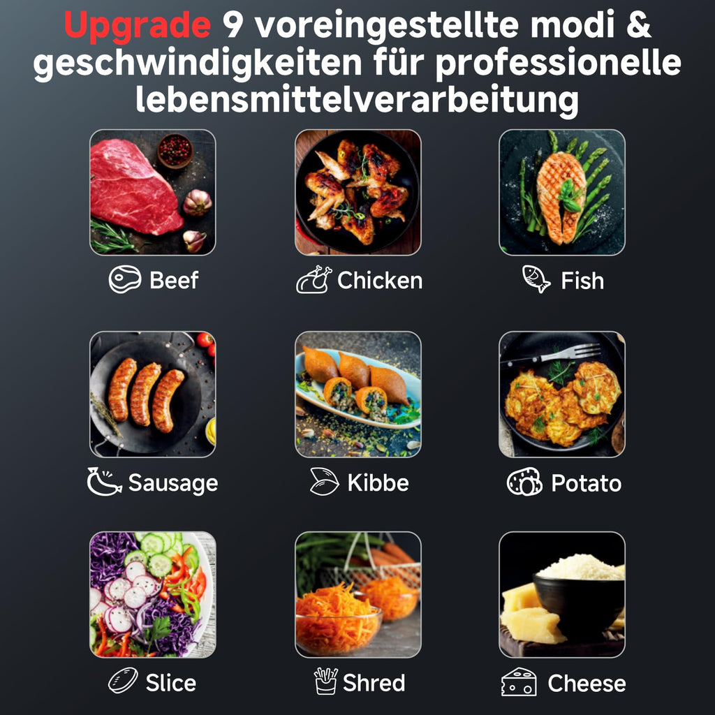 Elektrofleischwolf 3000W Max LED Anzeige 9 Stufen Edelstahl Schneideaufsatz Wurstfüller Kibbe Maker Behälter