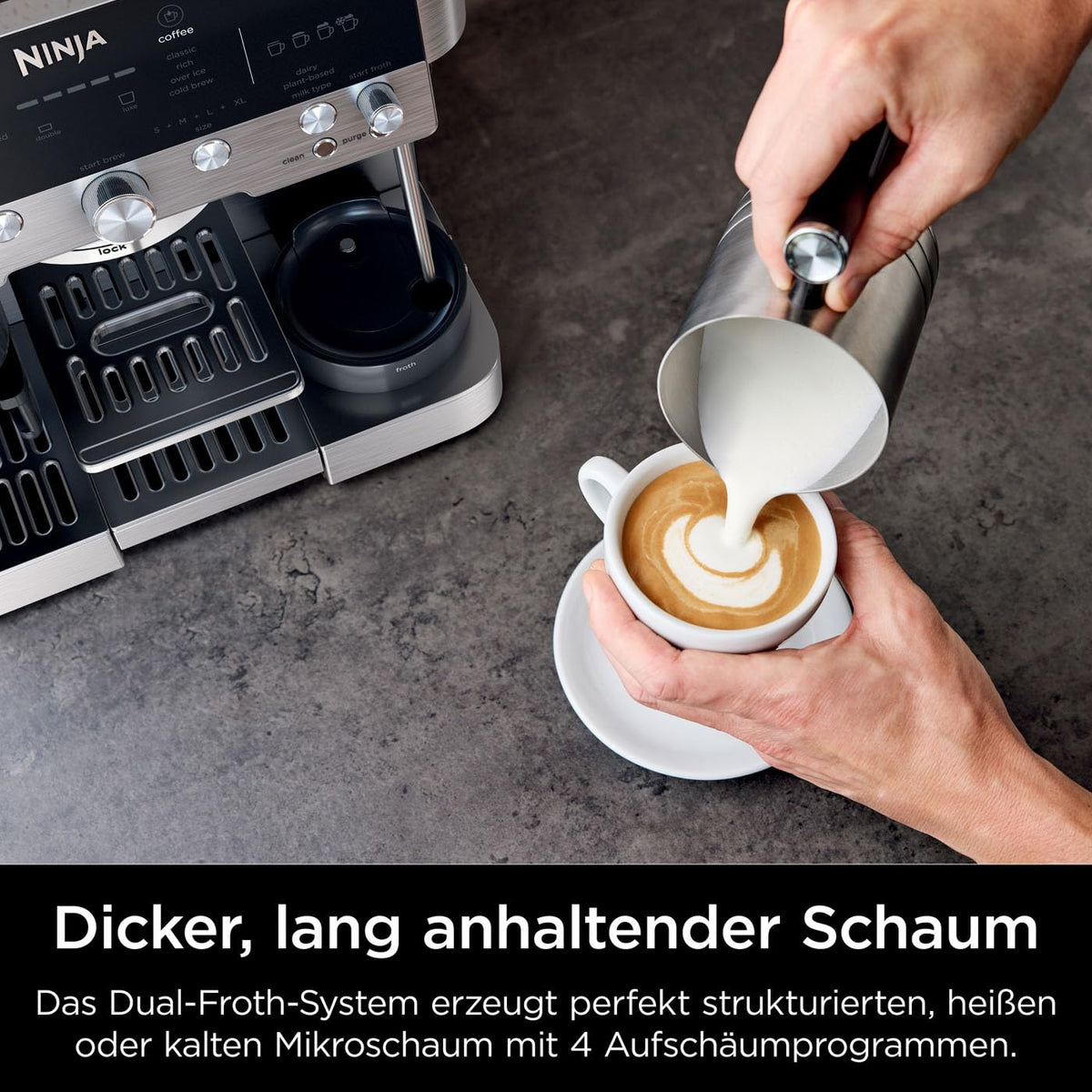 Luxe Premier 3 in 1 Kaffeemaschine mit Mahlwerk und Aufschäumer Silber für Espresso Latte Cappuccino