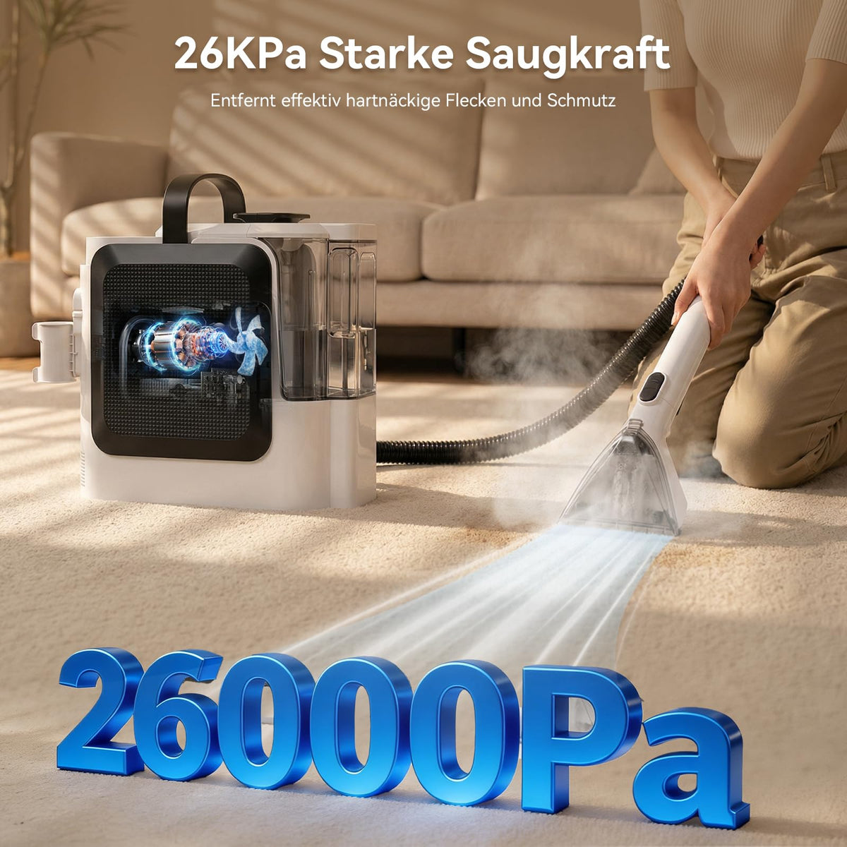 C2 Polsterreiniger 26KPA 1800W Heißdampf Waschsauger 4 in 1 Dampfreiniger Sofa Teppich Fenster Auto 7 Zubehör