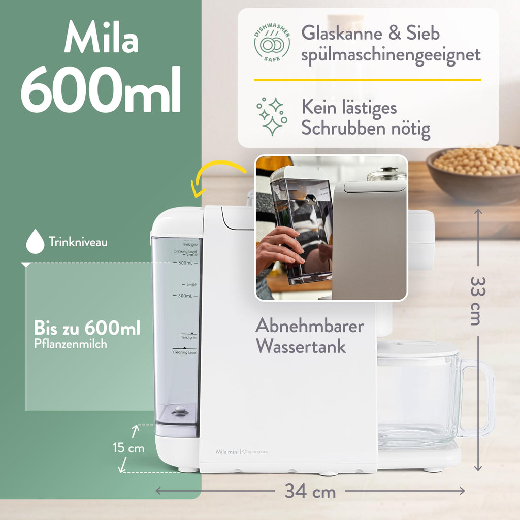Pflanzenmilchbereiter Mila 600ml 6 Programme automatische Reinigung LED Touch Timer Nussmilch Soja Haferdrinks