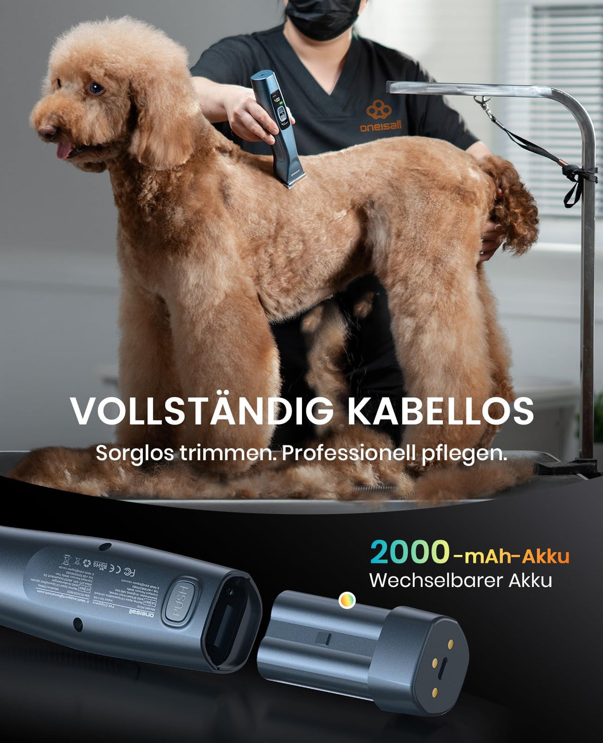 Profi Hundeschermaschine für Langhaar, leise wiederaufladbare Tierhaarschneidemaschine mit 1 Akku für Hunde