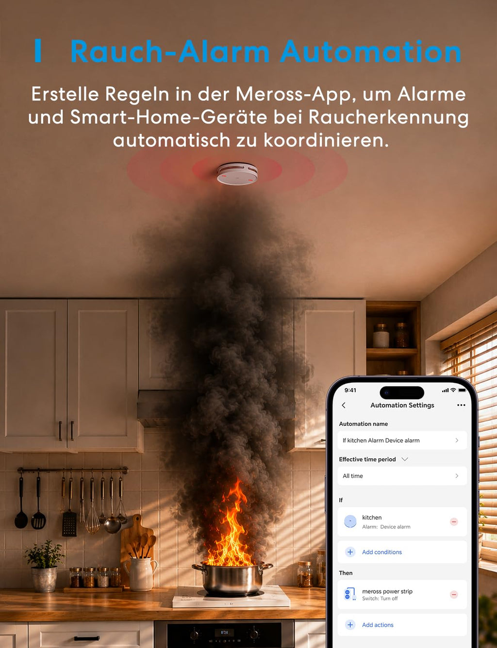 Vernetzter Matter Rauchmelder WLAN Feuermelder mit MSH450 Hub für Smart Home Alarm App Steuerung