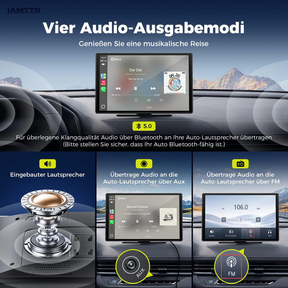 2026 Upgrade 11 Zoll Wireless CarPlay Display Android Auto Navigation Bluetooth AUX für alle Fahrzeuge