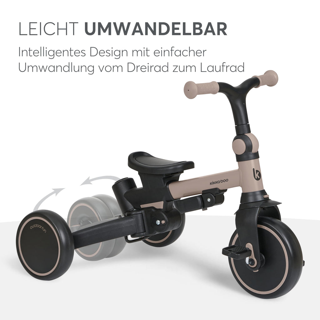 Dreirad mit Schubstange 8 in 1 ALUMA faltbares Kinderfahrzeug drehbarer Sitz 5 Punkt Gurt Alu beige
