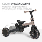 Dreirad mit Schubstange 8 in 1 ALUMA faltbares Kinderfahrzeug drehbarer Sitz 5 Punkt Gurt Alu beige