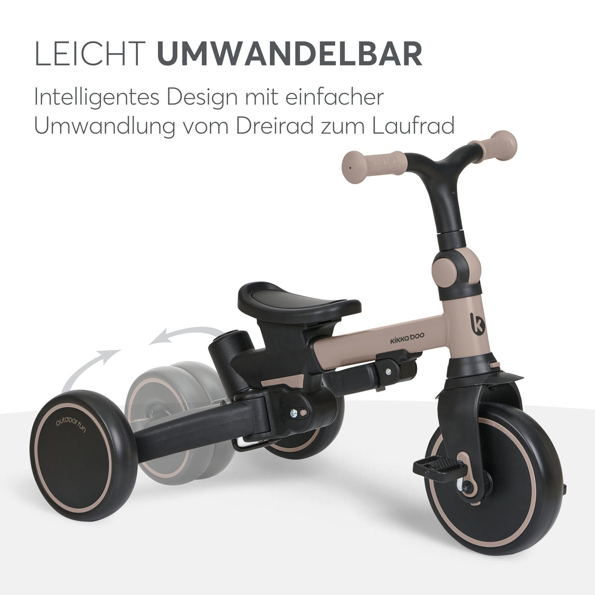 Dreirad mit Schubstange 8 in 1 ALUMA faltbares Kinderfahrzeug drehbarer Sitz 5 Punkt Gurt Alu beige