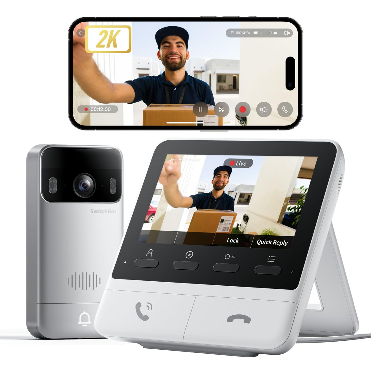 WLAN Türklingel mit Kamera 2K Video Türklingel für Haustür Wohnung Zuhause mit klarer Videoqualität