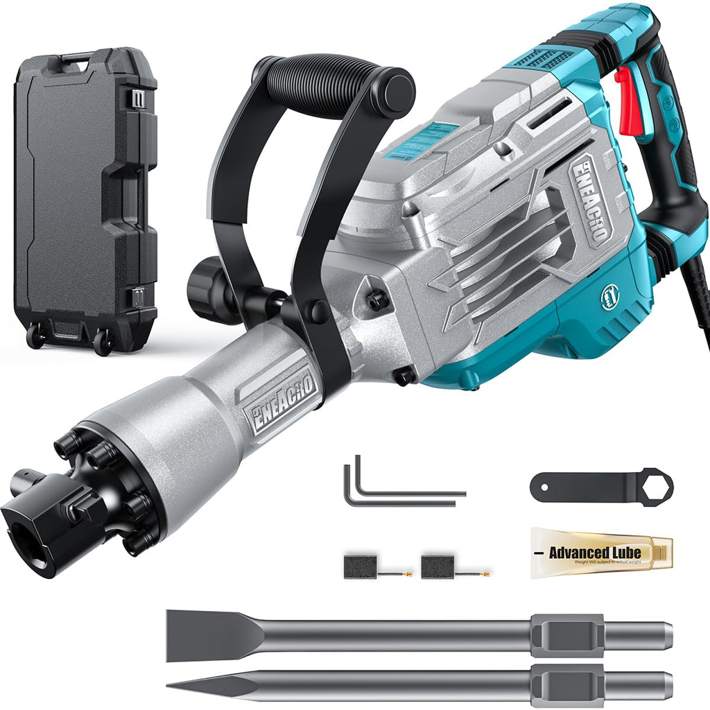 Abbruchhammer 1700W SDS Hex Stemmhammer 65 Joule Betonbrecher Antivibrationsgriff 2 Meißel Koffer mit Rollen