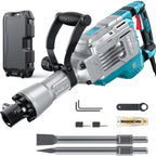Abbruchhammer 1700W SDS Hex Stemmhammer 65 Joule Betonbrecher Antivibrationsgriff 2 Meißel Koffer mit Rollen
