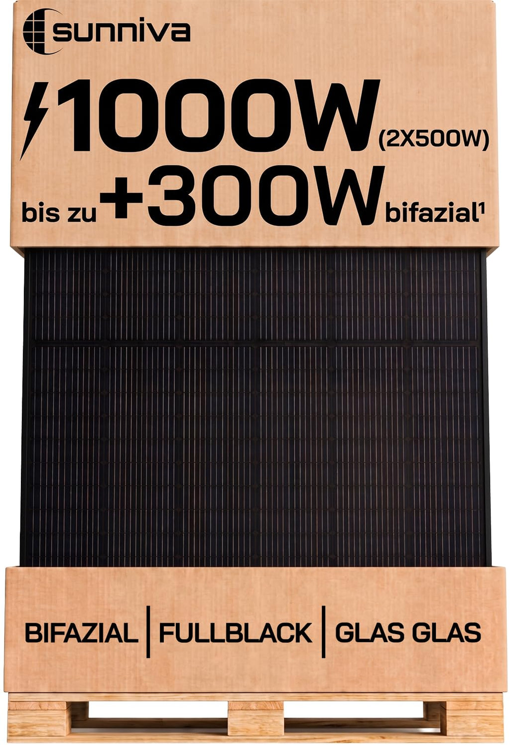 Solarpanel 2x 500 W Full Black Bifazial Glas Glas N Type Solarmodul PV Modul PMax 1000W 2x500W Balkonkraftwerk