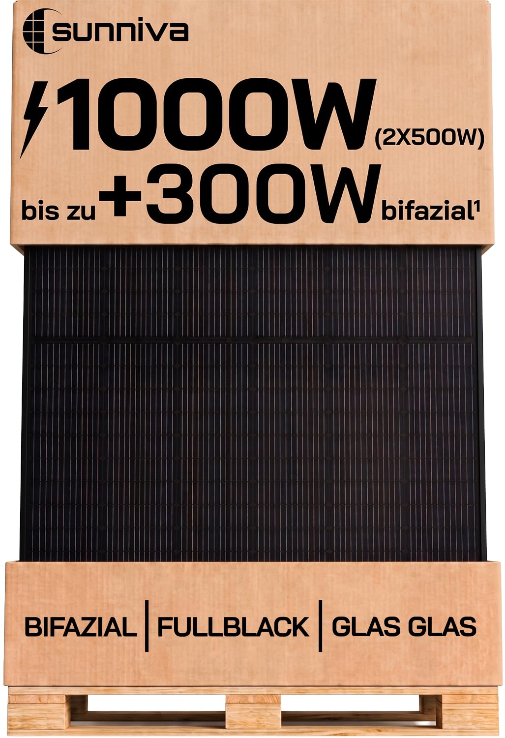 Solarpanel 2x 500 W Full Black Bifazial Glas Glas N Type Solarmodul PV Modul PMax 1000W 2x500W Balkonkraftwerk