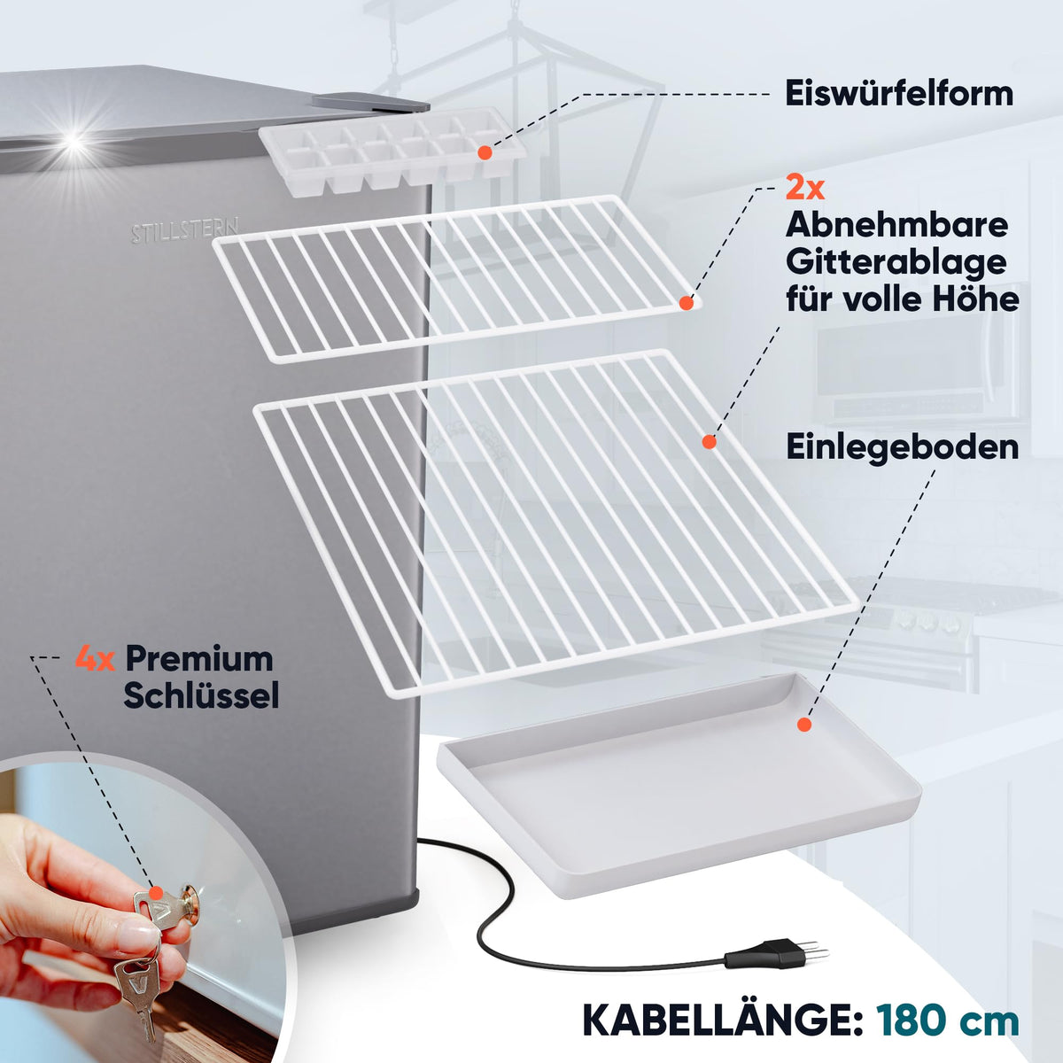 Mini Gefrierschrank 42L minus 18°C Eiswürfelschale Türanschlag wechselbar 4 Sterne Camping Energieklasse E