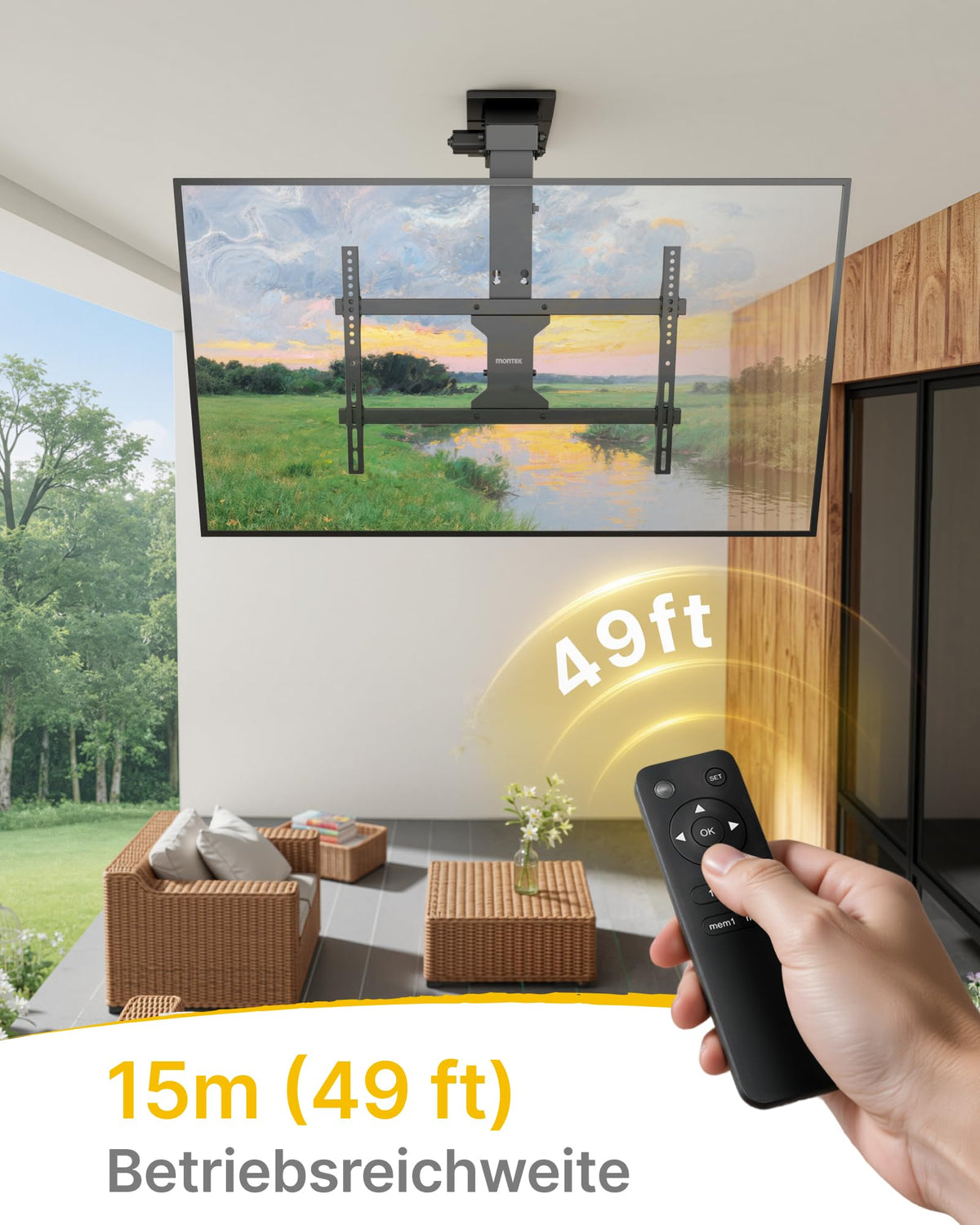 Elektrische TV Deckenhalterung Fernseherhalterung für 37 bis 75 Zoll bis 45 kg Deckenmontage