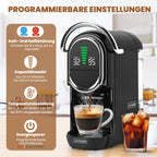 Mini 5in1 Kapselmaschine für Nespresso Dolce Gusto Lavazza ESE Pad Pulver 20bar 1450W LED 7 Stufen Heiß Kalt