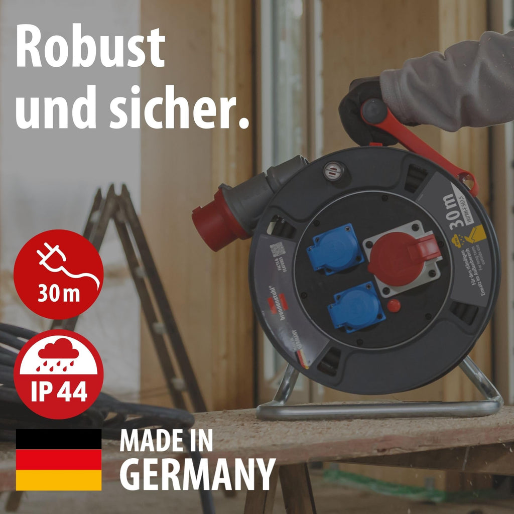 Garant CEE 1 V2 IP44 Kabeltrommel 30m für Außenbereich Baustelle Garten Camping Kabelrolle
