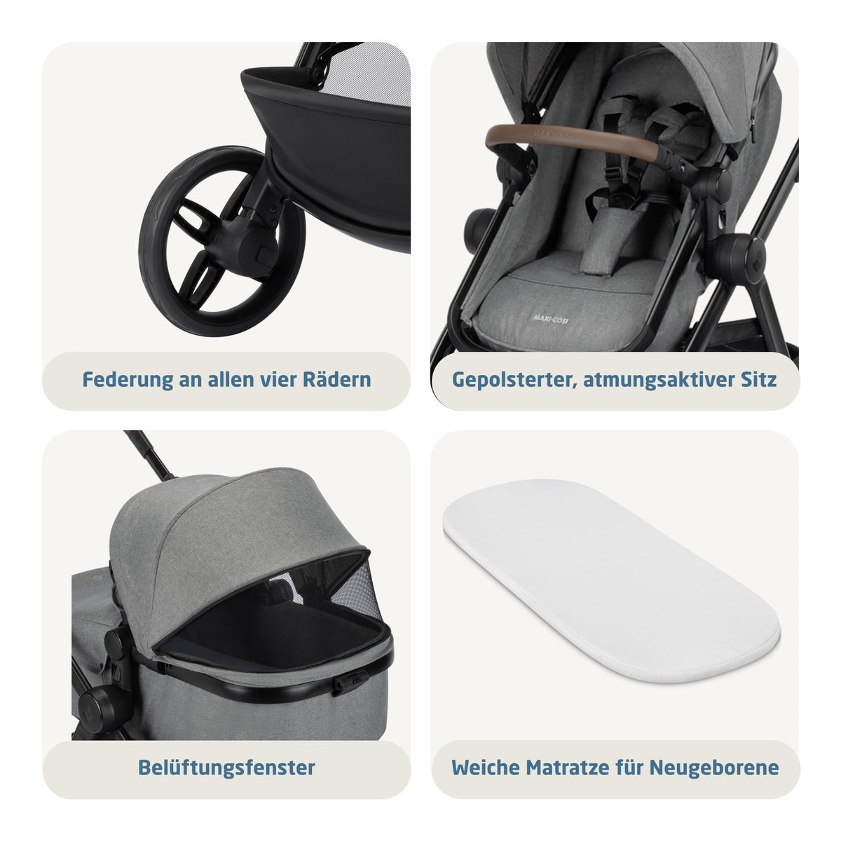 Zelia Select Trio Kinderwagen 3in1 mit Kindersitz 0 bis 4 Jahre 22 kg faltbar wendbar CabrioFix S iSize Grau