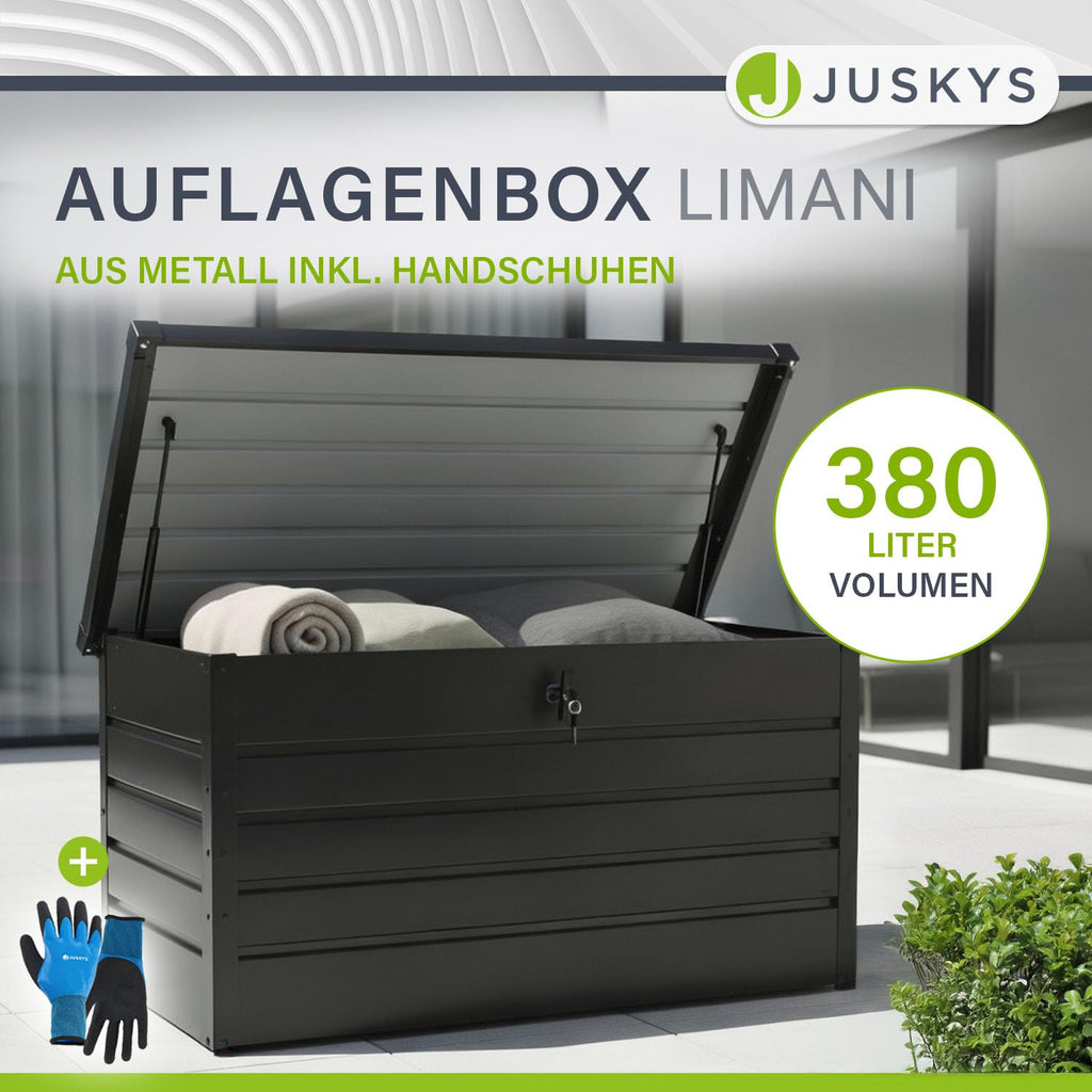 Metall Aufbewahrungsbox Limani 380 Liter Outdoor Box wasserdicht abschließbar Gartenbox Kissenbox Anthrazit