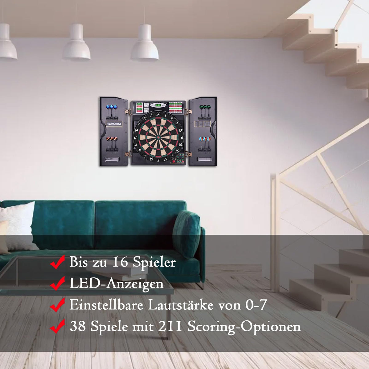 Elektronische Dartscheibe Profi Set 211 Varianten für 1 bis 16 Spieler 12 Darts 12 Flights 100 Pfeilspitzen