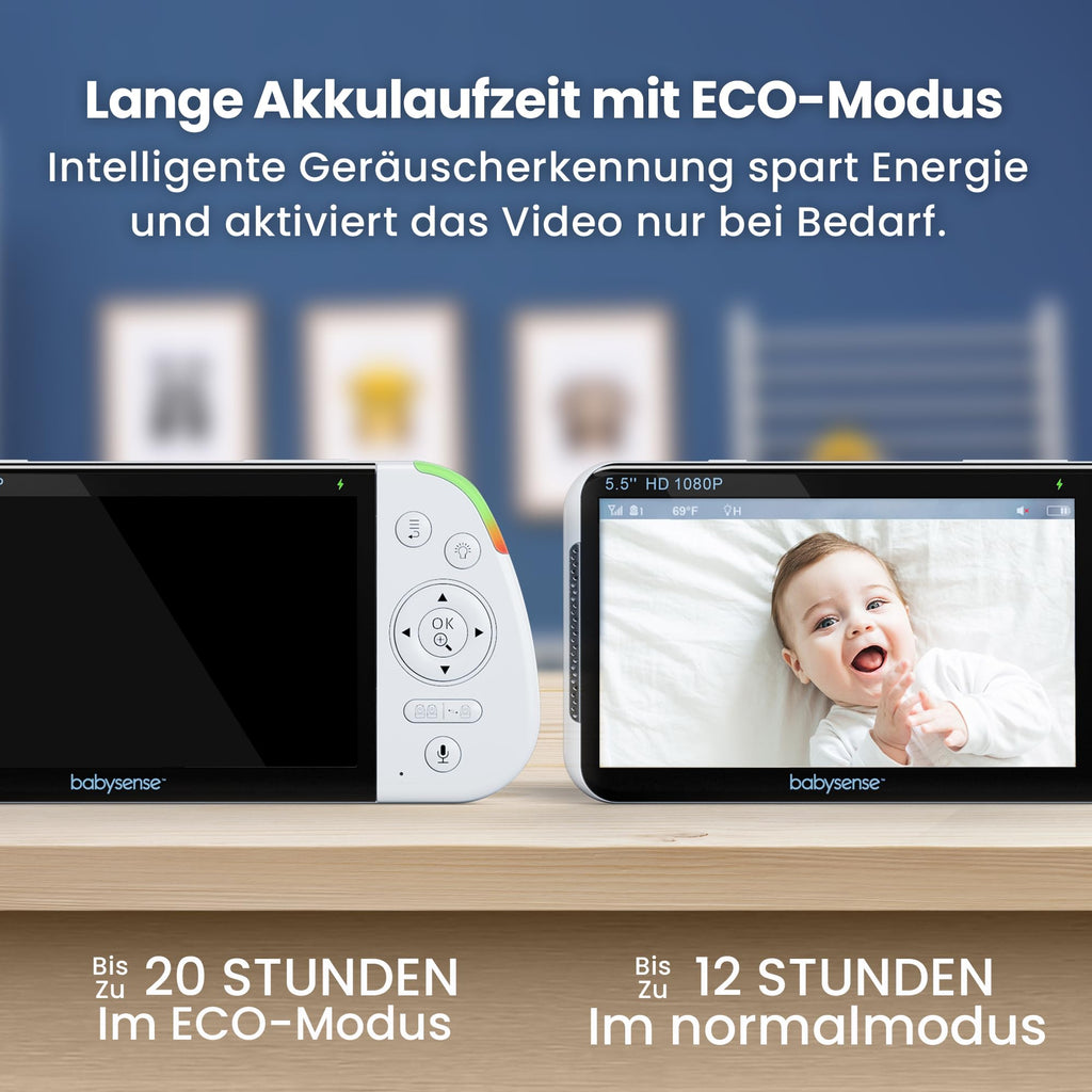 Full HD Split Screen Babyphone 2 Kameras Nachtlicht 6 Farben Geräusch Lichtmaschine 20h abhörsicher ohne WLAN