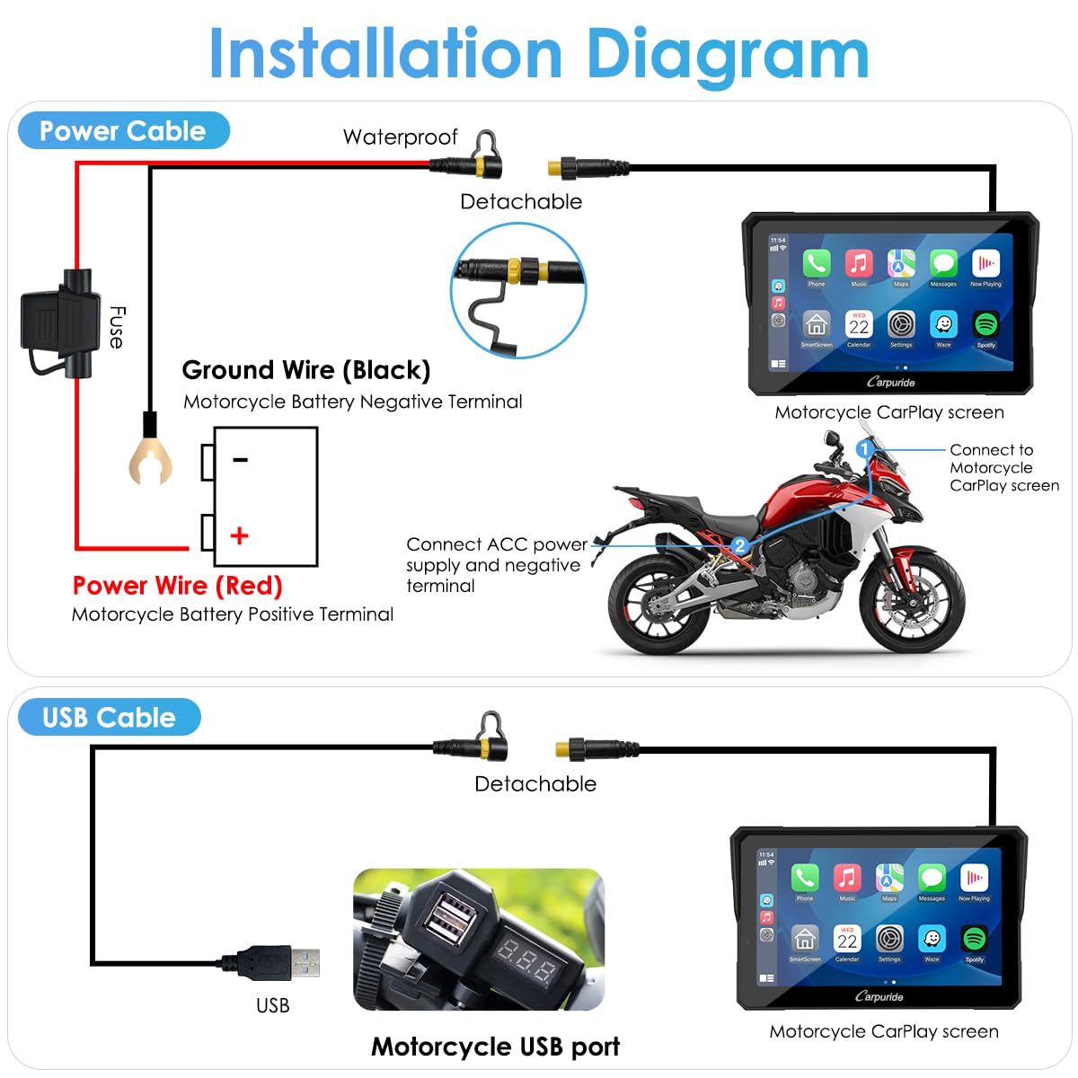 W702 Pro Motorrad CarPlay Bildschirm mit Gegensprechfunktion für Navigation und Kommunikation