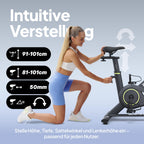 Heimtrainer Fahrrad mit App und Handpuls Ergometer für 145 bis 195 cm für Cardiotraining zu Hause