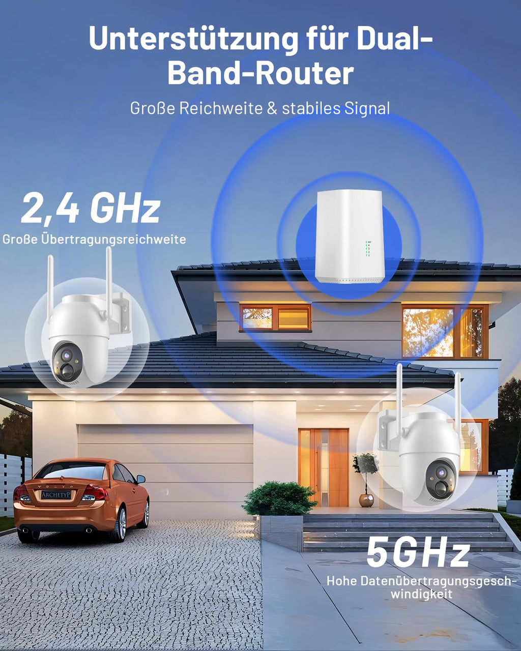 2K Überwachungskamera Aussen Akku Solar 2 Kameras Set mit Basisstation kabellos wetterfest Überwachungssystem
