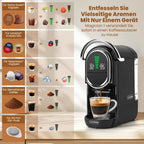 Mini 5in1 Kapselmaschine für Nespresso Dolce Gusto Lavazza ESE Pad Pulver 20bar 1450W LED 7 Stufen Heiß Kalt