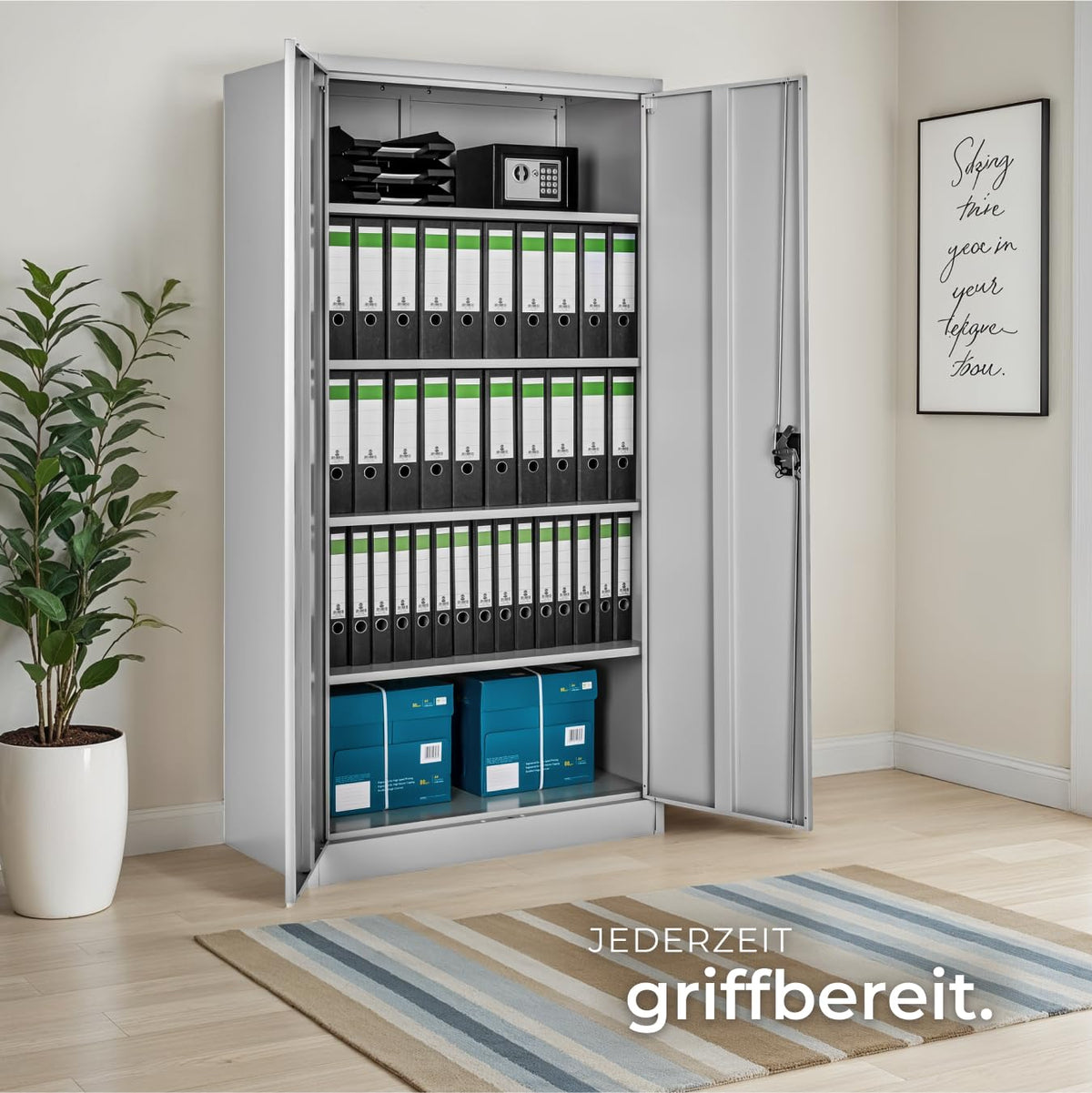 Aktenschrank 180x90x40 cm abschließbarer Büroschrank aus Stahl 2 Türen 5 höhenverstellbare Einlegeböden grau