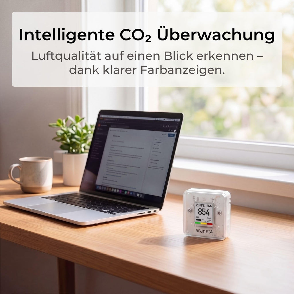 Aranet4 Home kabelloser Raumluftqualitätssensor für Zuhause Büro Schule CO2 Temperatur Feuchtigkeit tragbar