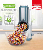 Nicer Dicer Electro PRO 32tlg sage Gemüseschneider elektrisch 9 Aufsätze Reiben Würfeln extrascharfe Klingen