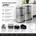 Elektrischer Mülleimer Dirk mit Sensor 4 Fächer Mülltrennsystem sanfter Verschluss für Küche Büro 62 Liter