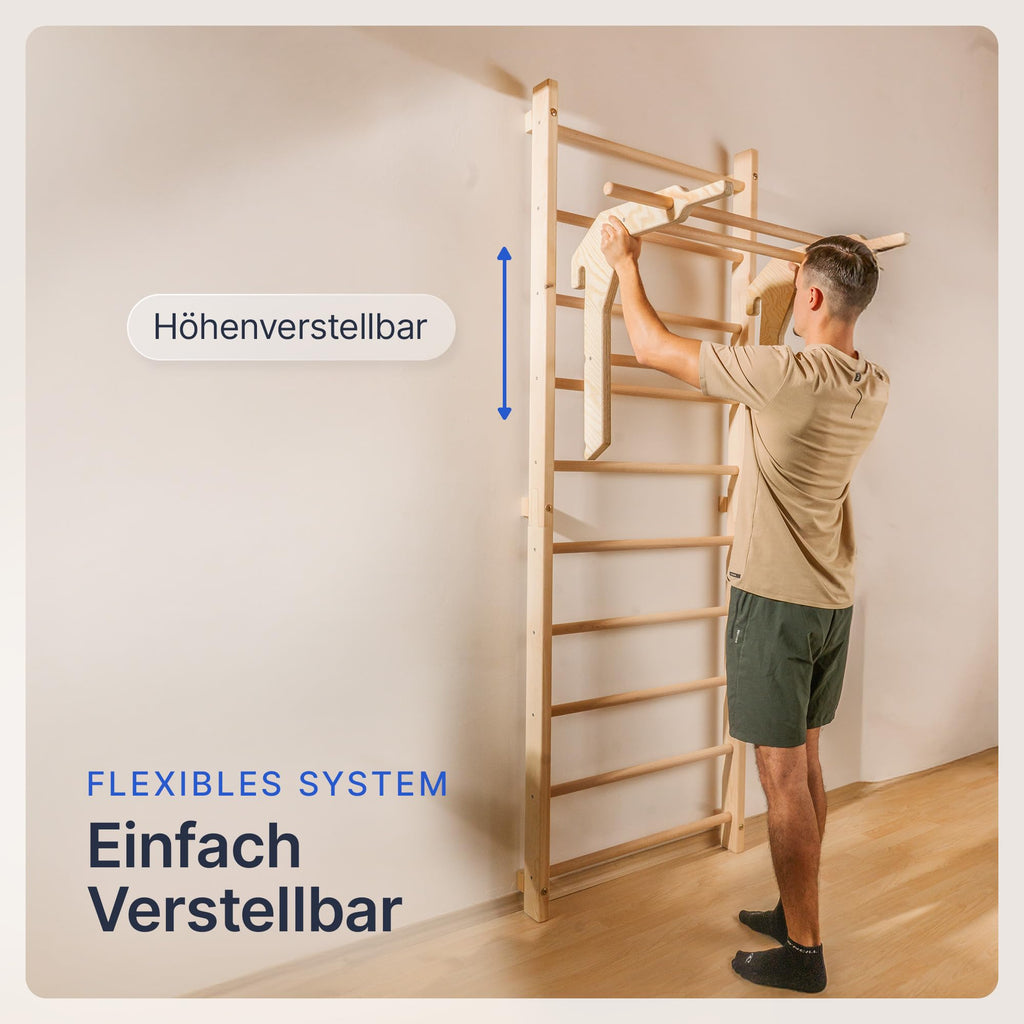 Sprossenwand für Erwachsene und Kinder mit Klimmzugstange und Dip Extension Kletterwand fürs Kinderzimmer