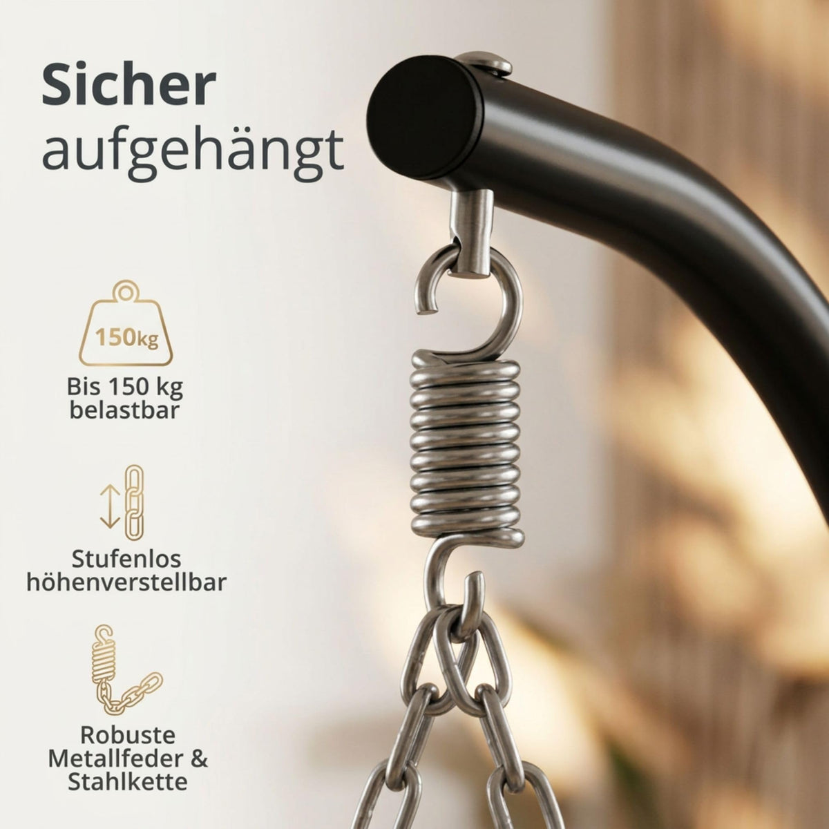 Hängesessel mit Gestell Outdoor Indoor, Sommer Winter Wendebezug, bis 150 kg, faltbar, mit Abdeckplane, Grau