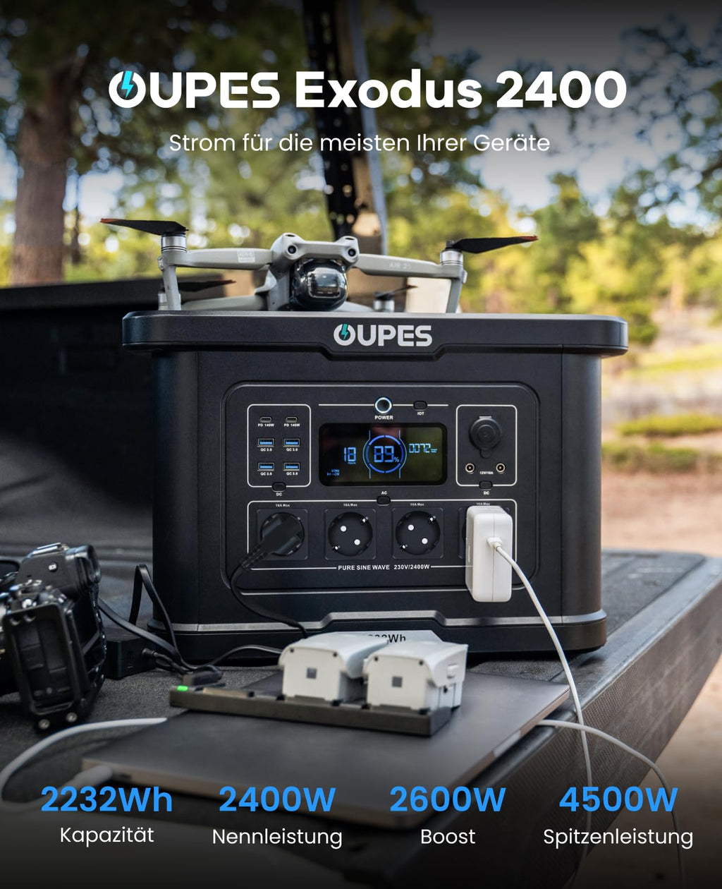 Exodus 2400 tragbare Powerstation 2048Wh LiFePO4 Batterie 2400W Notstromversorgung Camping Outdoor