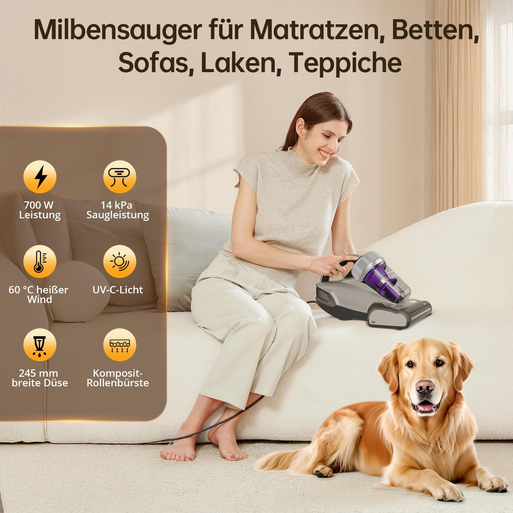 JV35 Milbensauger für Matratzen 700W UV C Licht Heißer Wind Doppelter Zyklon Matratzenreiniger für Betten Sofa