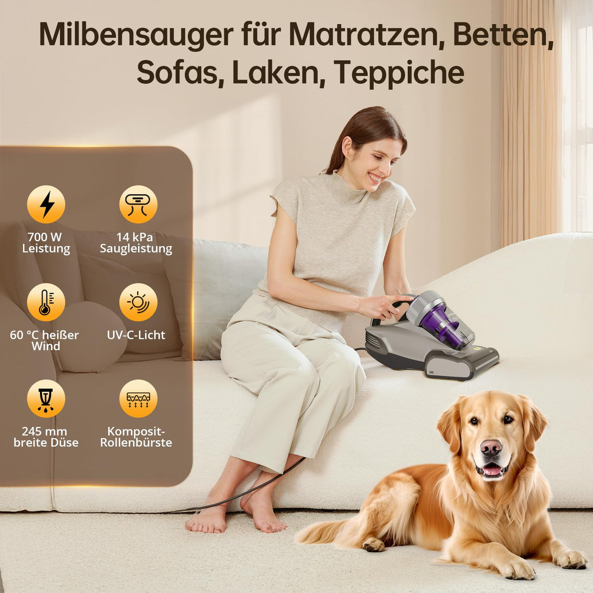 JV35 Milbensauger für Matratzen 700W UV C Licht Heißer Wind Doppelter Zyklon Matratzenreiniger für Betten Sofa