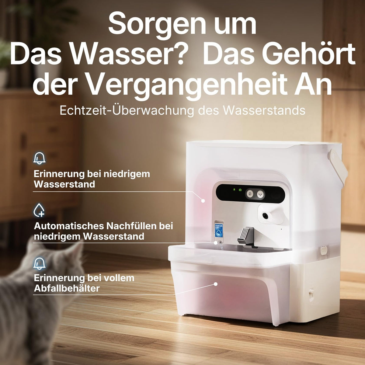 EverSweet Ultra Trinkbrunnen mit KI Kamera 5L Frisch und Abwassertrennung filterlos für Katzen und Kleinhunde