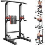 Power Tower Dip Station Klimmzugstange höhenverstellbar multifunktional für Heimtraining mit Elastikseilen