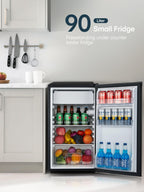 90L Mini Kühlschrank mit Gefrierfach Gemüsefach Schlafzimmer 7 Stufen Thermostat Leise Schwarz Energieklasse E