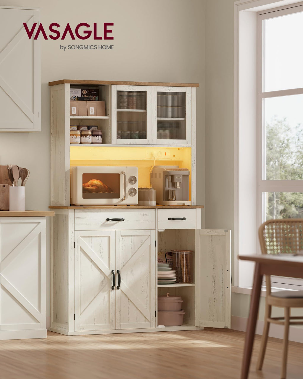 Sideboard mit Beleuchtung und Ladestation Küchenschrank mit Stauraum für Küche Wohnzimmer Esszimmer Flur