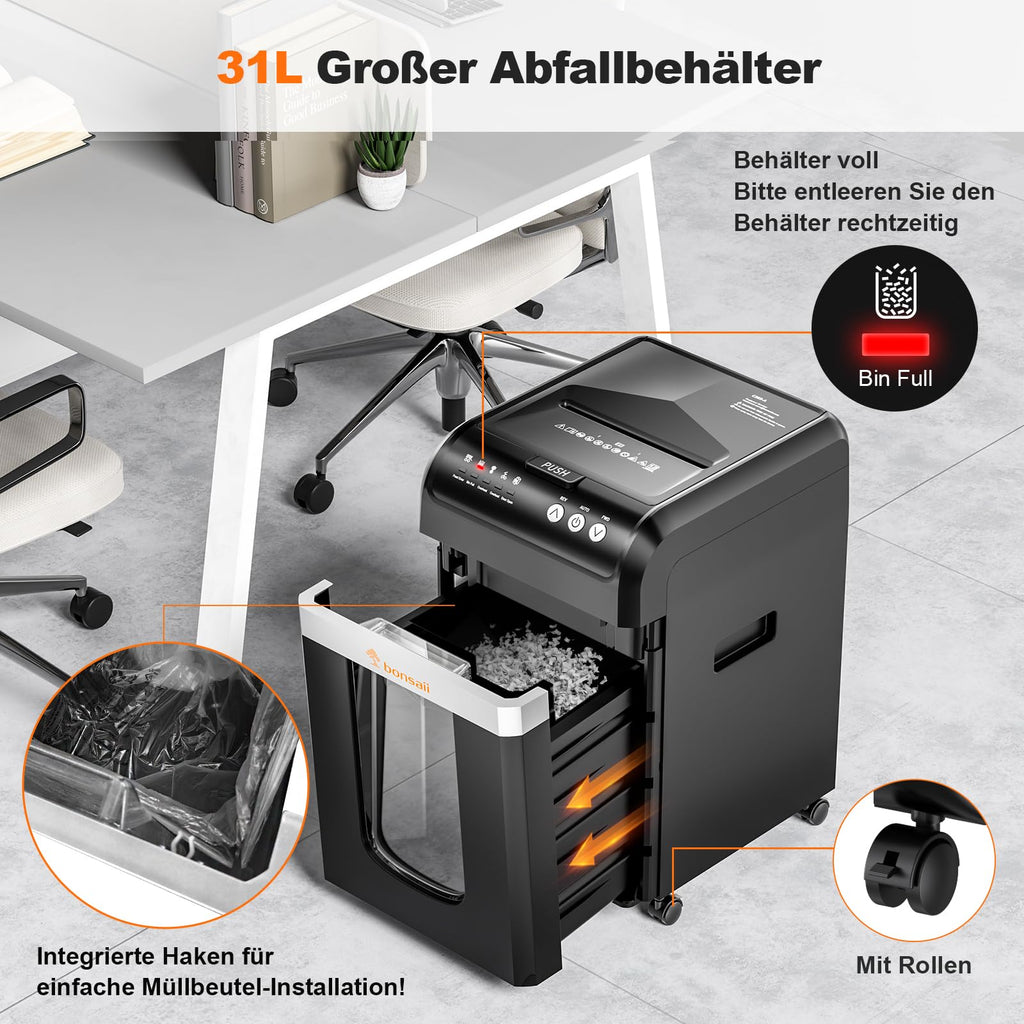 Auto Feed Aktenvernichter für Büro und Home Office 200 Blatt P4 Mikroschnitt Schwarz Papierschredder