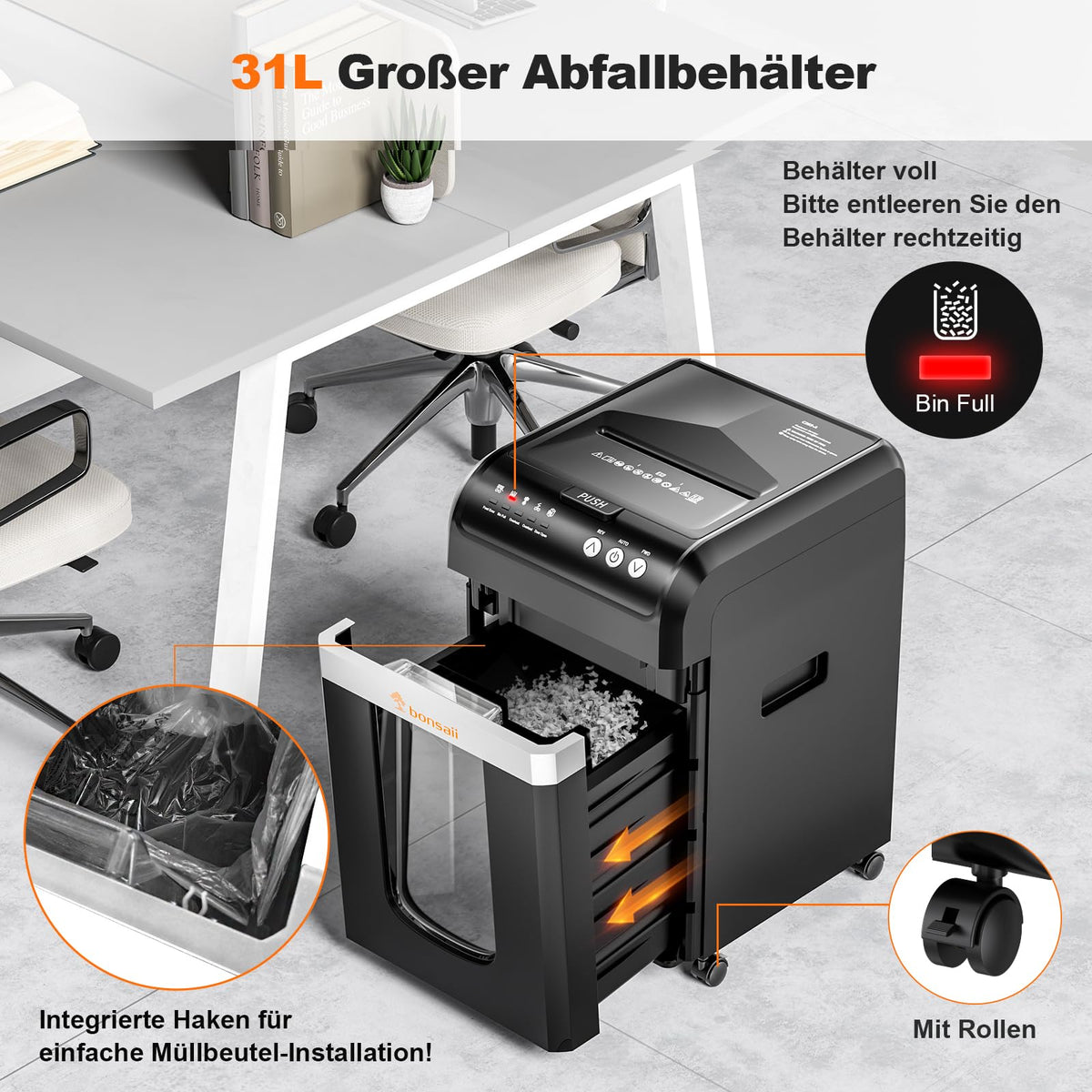Auto Feed Aktenvernichter für Büro und Home Office 200 Blatt P4 Mikroschnitt Schwarz Papierschredder