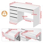 Schminktisch Weiß mit 5 Schubladen ohne Spiegel, Schreibtisch PC Tisch mit Stauraum, Jugendzimmer 120x55x75 cm