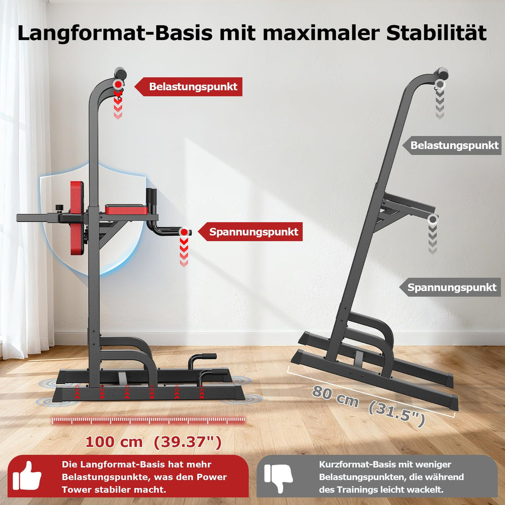 Power Tower Dip Station Klimmzugstange höhenverstellbar multifunktional für Heimtraining mit Elastikseilen