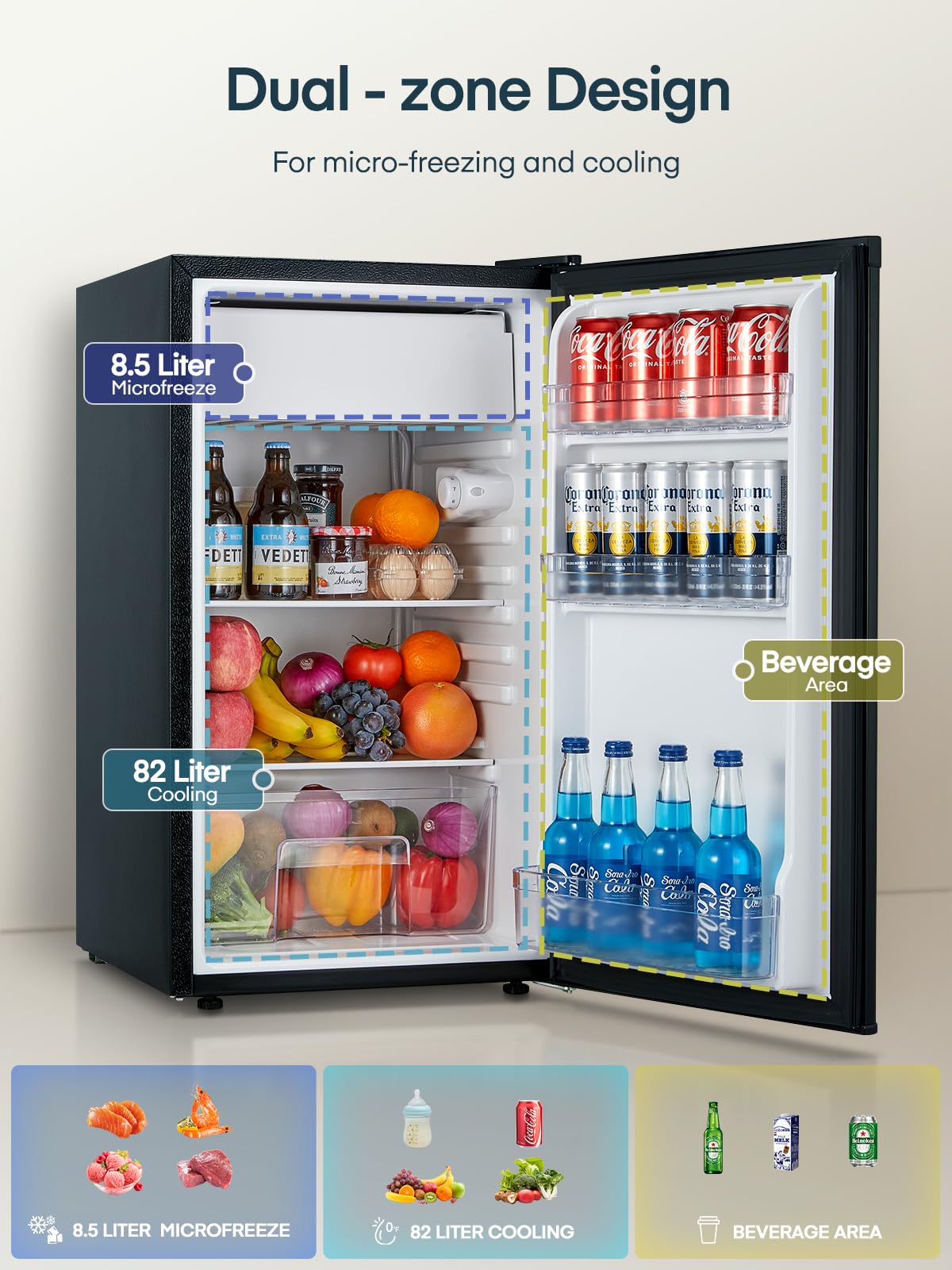 90L Mini Kühlschrank mit Gefrierfach Gemüsefach Schlafzimmer 7 Stufen Thermostat Leise Schwarz Energieklasse E