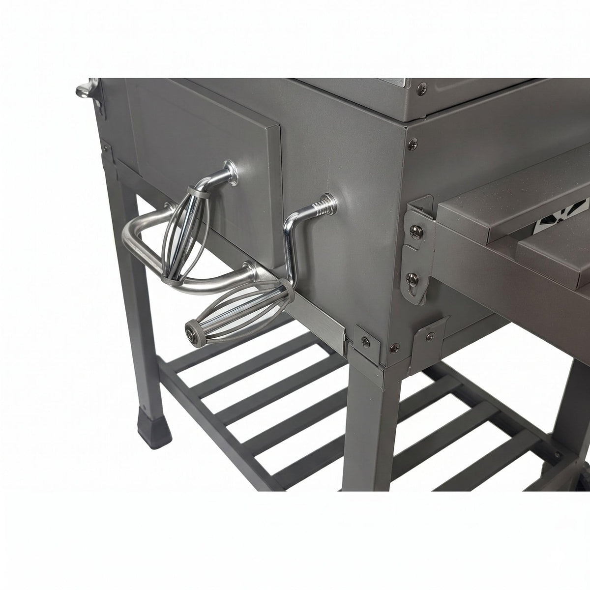 Holzkohlegrill Angular Guss Gusseisenrost Abdeckhaube Deckel verstellbare Kohlewanne Thermometer Grillwagen