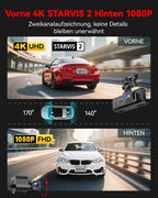 F7N Touch 4K Starvis 2 Dashcam Auto vorne hinten Sprachsteuerung für gestochen scharfe Aufnahmen